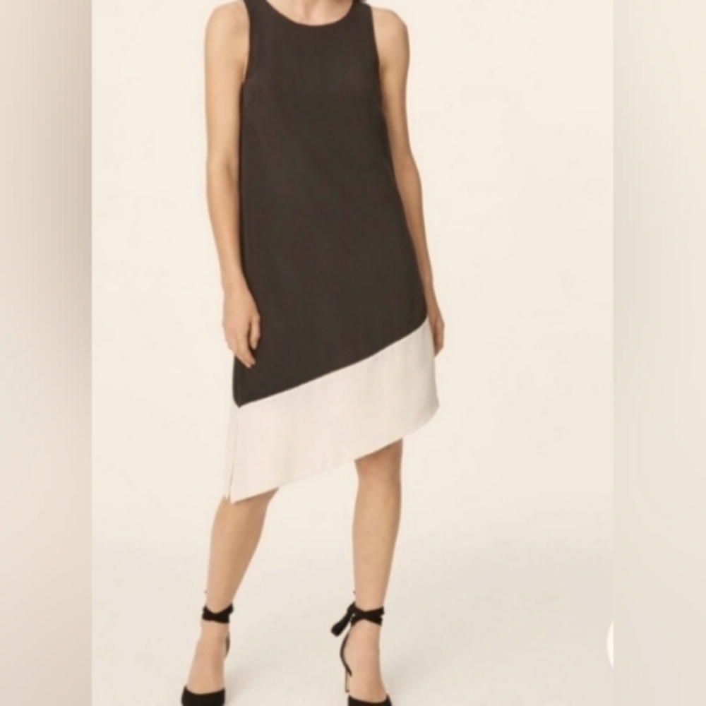 CLUB MONACO BLACK AND WHITE ASYMMETRICAL SILK DRESS